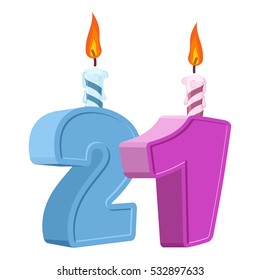 21 years birthday. Number with festive candle for holiday cake. twenty-one Anniversary