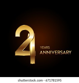 21 years gold anniversary celebration overlapping number logo, isolated on dark background