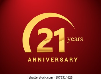 21 years golden anniversary logo with golden ring isolated on red background, can be use for birthday and anniversary celebration.