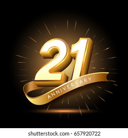 21 years golden anniversary logo celebration with firework and ribbon