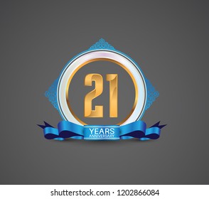 21 years logotype anniversary design with white ring, blue ornament and ribbon for use celebration event of your company, party, wedding and precious moment