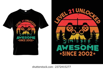 21 Years Old Retro Vintage 21st Birthday Level 21 Unlocked Awesome Since 2002 Funny Video Gaming Gift t-shirt svg