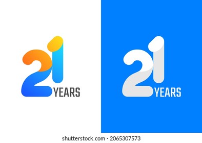 21 years simple anniversary logo design. Minimal celebration number with gradient color and white. Minimalist birthday vector