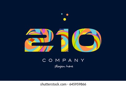 210 number digit numeral logo. colored colorful rainbow acrylic modern creative vector icon design template.