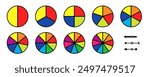 2-10 section Blank Spinning Wheel Template colourful set. Clipart image isolated on white background