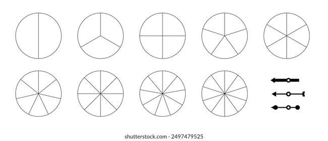 2-10 section Blank Spinning Wheel Template set. Clipart image isolated on white background