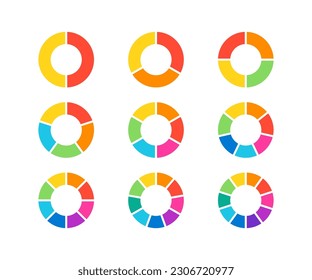 2-10 sections donut chart infographic elements set. Clipart image isolated on white background