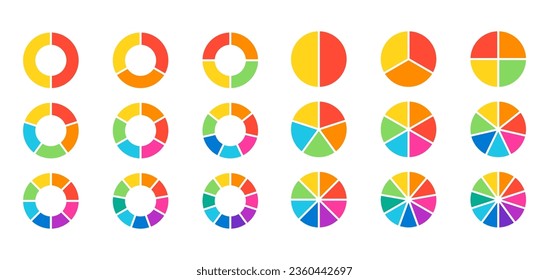 2-10 sections donut and pie chart infographic elements set. Clipart image isolated on white background