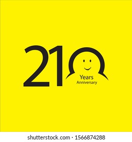 210 th anniversary numbers. 210 years old yellow background coloured logotype. Age congrats, congratulation idea. Isolated abstract graphic design template. Creative 