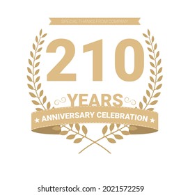 210 years anniversary vector icon, logo. Graphic design element with number and text composition for 210th anniversary