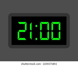 21:00 hours digital clock. Alarm clock design for schedule. Timer icon with digital numbers for appointments and business