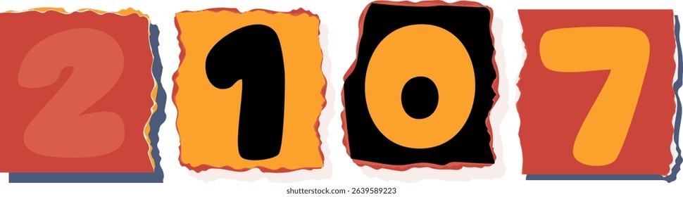 2107 Retro torn paper number Design art