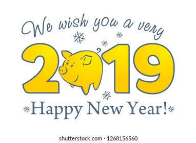 2109 symbol of the yellow pig wishes you a happy new year - greeting icon on transparent background, vector