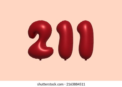 211 3d number balloon made of realistic metallic air balloon 3d rendering. 3D Red helium balloons for sale decoration Party Birthday, Celebrate anniversary, Wedding Holiday. Vector illustration