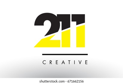 211 Black and Yellow Number Logo Design cut in half.