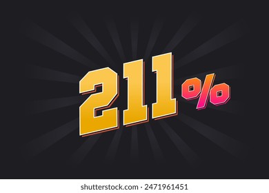 211% discount banner with dark background and yellow text. 211 percent sales promotional design.