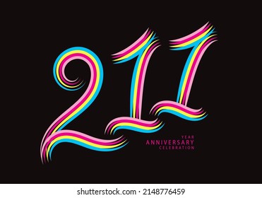 211 number design vector, graphic t shirt, 211 years anniversary celebration logotype colorful line, 211th birthday logo, Banner template, logo number elements for invitation card, poster, t-shirt.