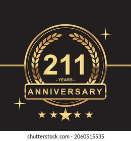 211 years anniversary golden color with circle ring and stars isolated on black background for anniversary celebration event luxury gold premium vector