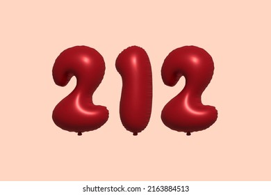 212 3d number balloon made of realistic metallic air balloon 3d rendering. 3D Red helium balloons for sale decoration Party Birthday, Celebrate anniversary, Wedding Holiday. Vector illustration