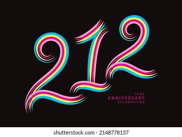 212 number design vector, graphic t shirt, 212 years anniversary celebration logotype colorful line, 212th birthday logo, Banner template, logo number elements for invitation card, poster, t-shirt.