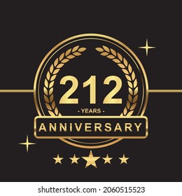 212 years anniversary golden color with circle ring and stars isolated on black background for anniversary celebration event luxury gold premium vector