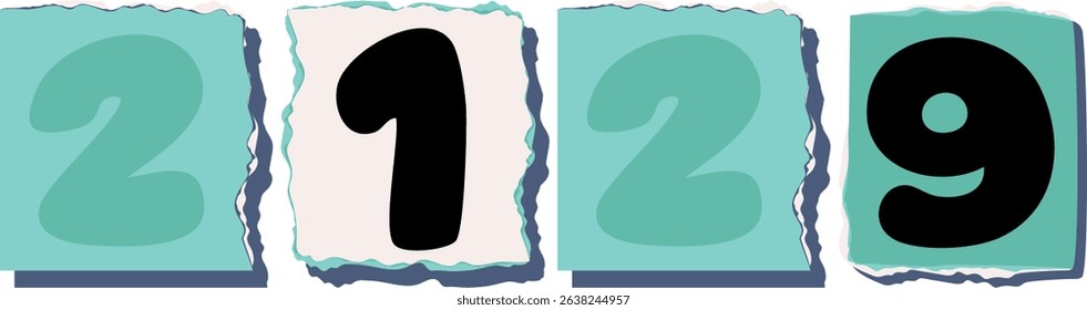 2129 Retro torn paper number Design art