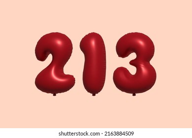 213 3d number balloon made of realistic metallic air balloon 3d rendering. 3D Red helium balloons for sale decoration Party Birthday, Celebrate anniversary, Wedding Holiday. Vector illustration