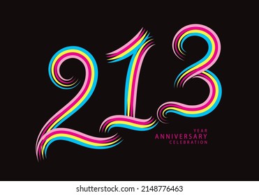 213 number design vector, graphic t shirt, 213 years anniversary celebration logotype colorful line, 213th birthday logo, Banner template, logo number elements for invitation card, poster, t-shirt.