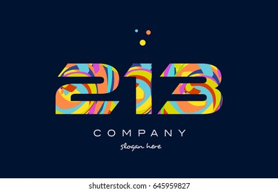 213 number digit numeral logo. colored colorful rainbow acrylic modern creative vector icon design template.