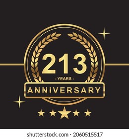 213 years anniversary golden color with circle ring and stars isolated on black background for anniversary celebration event luxury gold premium vector