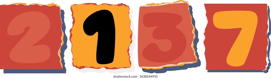 2137 Retro torn paper number Design art