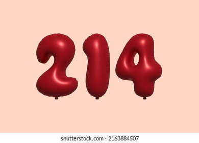 214 3d number balloon made of realistic metallic air balloon 3d rendering. 3D Red helium balloons for sale decoration Party Birthday, Celebrate anniversary, Wedding Holiday. Vector illustration