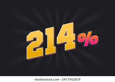 214% discount banner with dark background and yellow text. 214 percent sales promotional design.