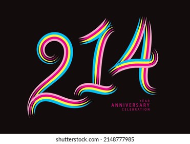 214 number design vector, graphic t shirt, 214 years anniversary celebration logotype colorful line, 214th birthday logo, Banner template, logo number elements for invitation card, poster, t-shirt.