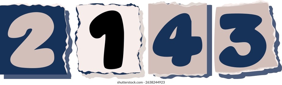 2143 Retro torn paper number Design art