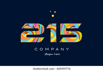 215 number digit numeral logo. colored colorful rainbow acrylic modern creative vector icon design template.