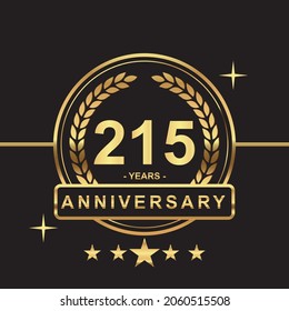 215 years anniversary golden color with circle ring and stars isolated on black background for anniversary celebration event luxury gold premium vector