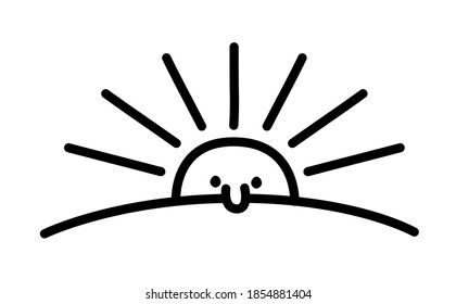 
21/5000
Shy sun poking its nose and rising over the horizon. Cute funny character cartoon style vector illustration.