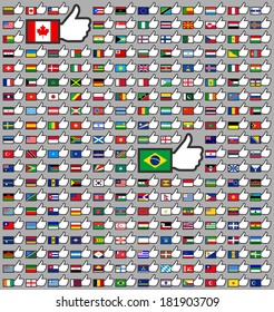 216 Flags in the Thumbs up, vector illustration, set (march 2014)