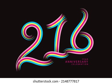 216 number design vector, graphic t shirt, 216 years anniversary celebration logotype colorful line, 216th birthday logo, Banner template, logo number elements for invitation card, poster, t-shirt.