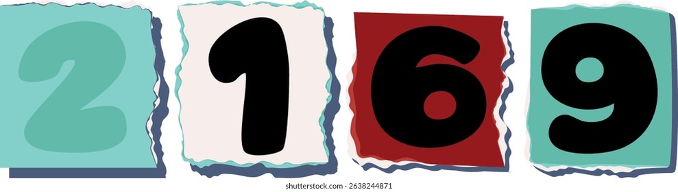 2169 Retro torn paper number Design art