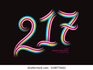 217 number design vector, graphic t shirt, 217 years anniversary celebration logotype colorful line, 217th birthday logo, Banner template, logo number elements for invitation card, poster, t-shirt.