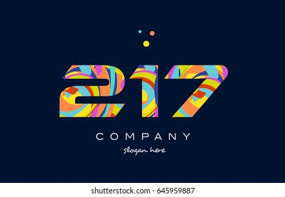 217 number digit numeral logo. colored colorful rainbow acrylic modern creative vector icon design template.