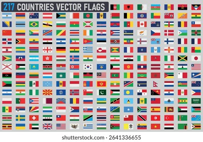 217 worldwide countries flags set vector design 