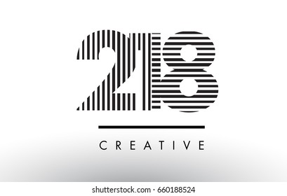 218 Black and White Number Logo Design with Vertical and Horizontal Lines.