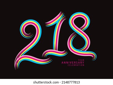 218 number design vector, graphic t shirt, 218 years anniversary celebration logotype colorful line, 218th birthday logo, Banner template, logo number elements for invitation card, poster, t-shirt.