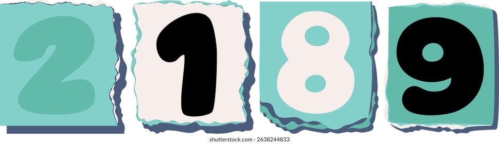 2189 Retro torn paper number Design art