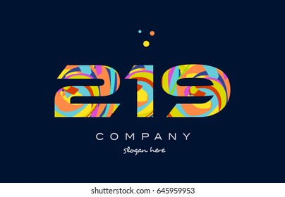 219 number digit numeral logo. colored colorful rainbow acrylic modern creative vector icon design template.