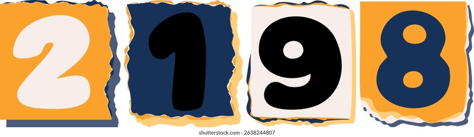 2198 Retro torn paper number Design art