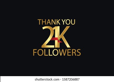 21k, 21.000 Followers celebration logotype. anniversary logo with golden and Spark light white color isolated on back background for social media - Vector